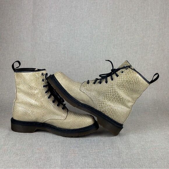 Dr. Martens Womens 1460W Tan Suede Snakeskin Combat Pascal Boots Size Women US 9 - Picture 12 of 16